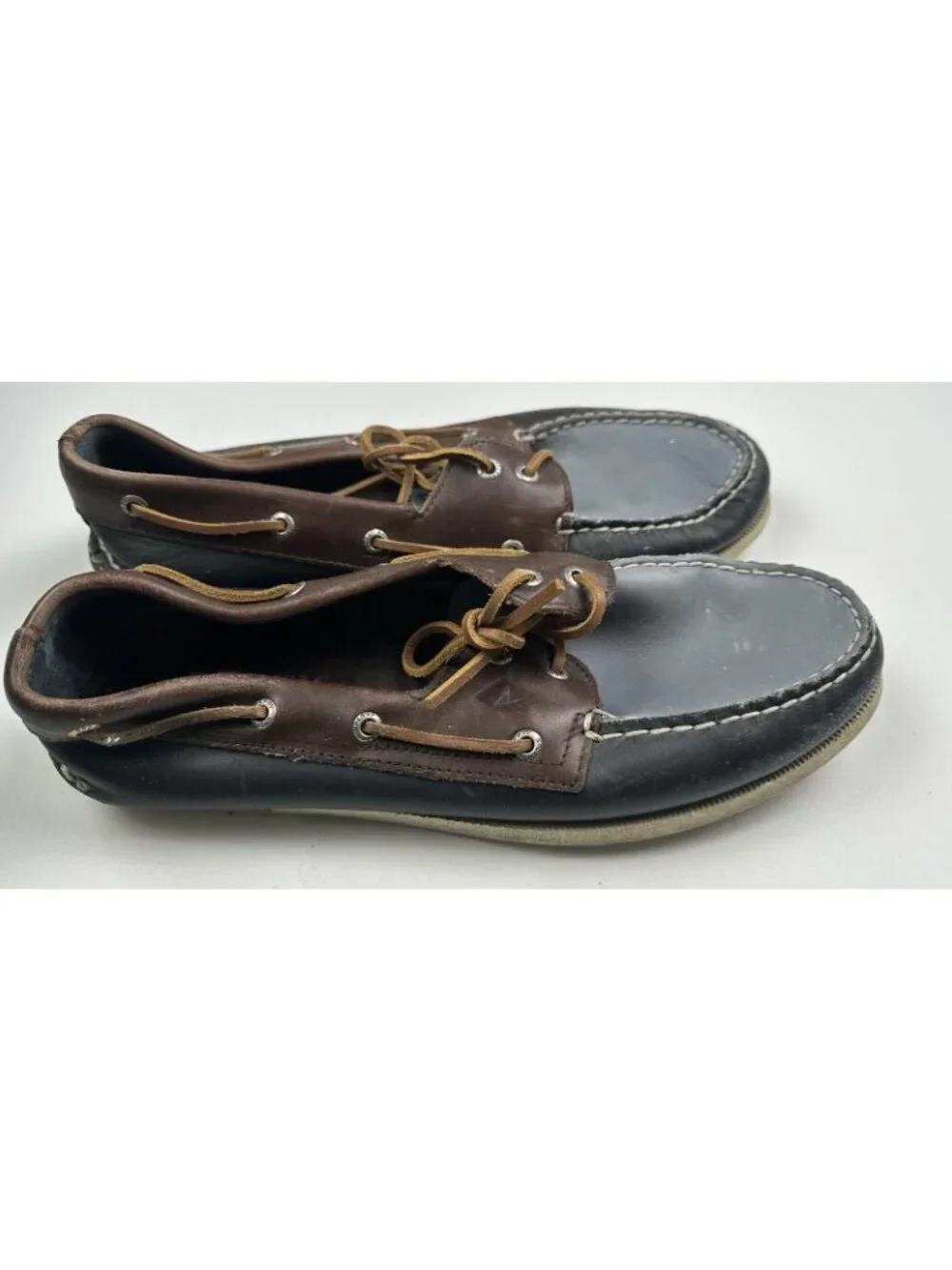 Sperry Top-Sider 2-Eye Leather Boat Shoes Men's 11.5 M Brown Blue Moccasin